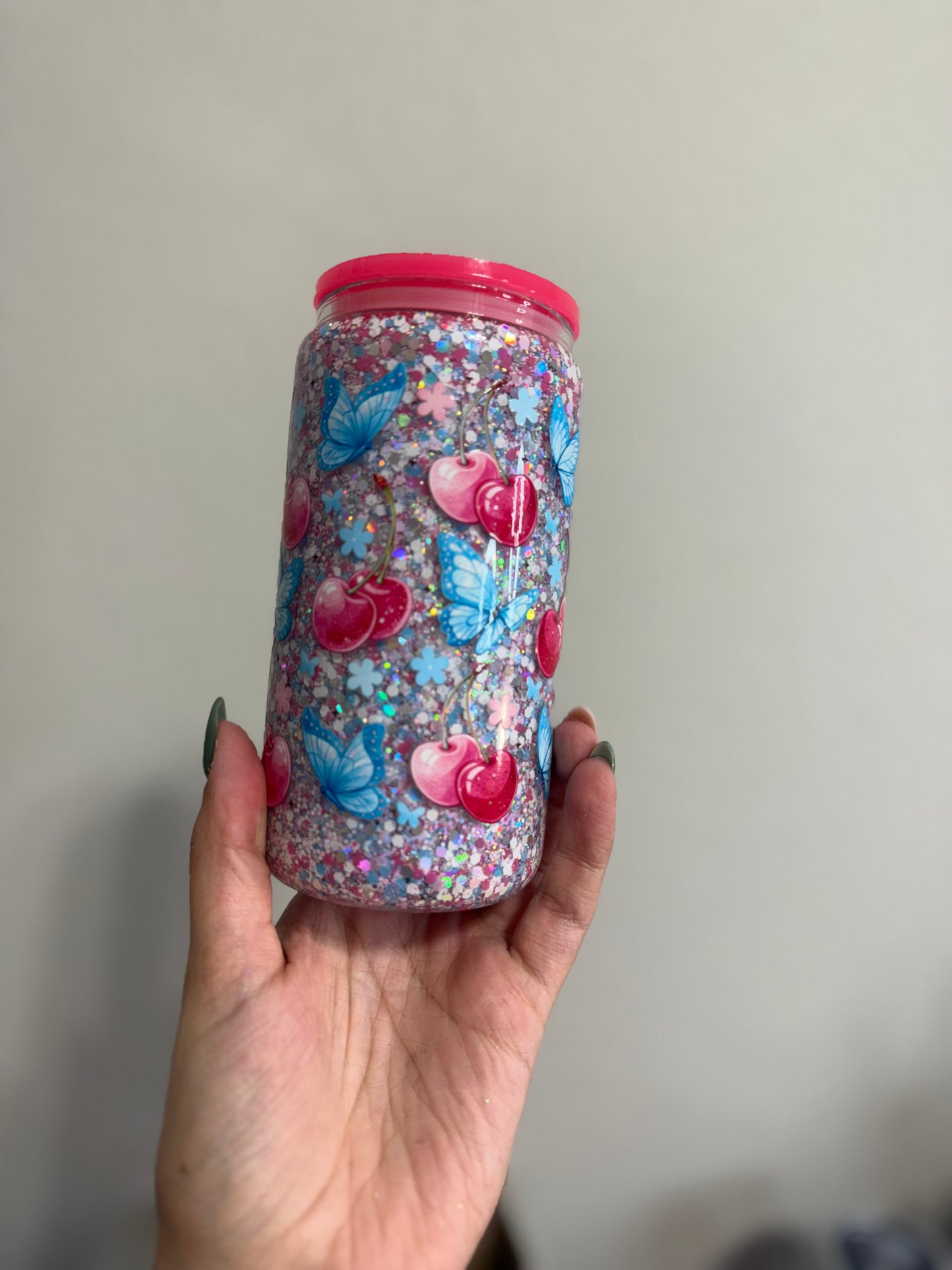 Cherry butterfly 16oz glass